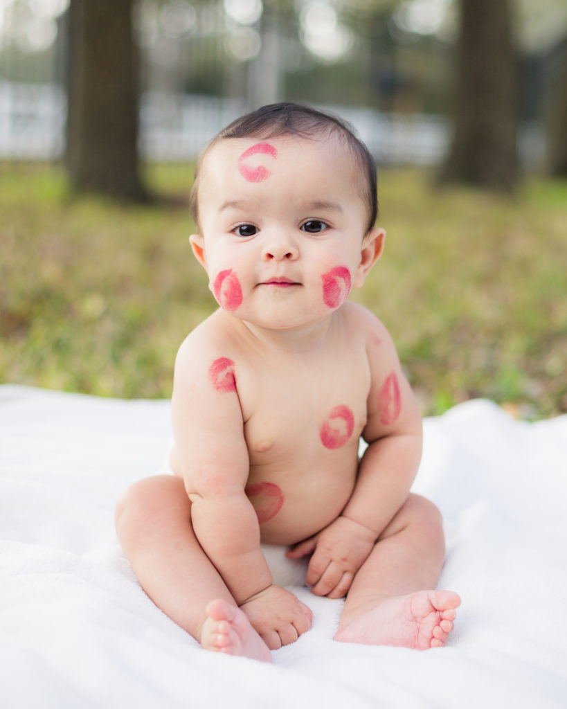 Easy Valentine's Day Baby Photo with lipstick kisses