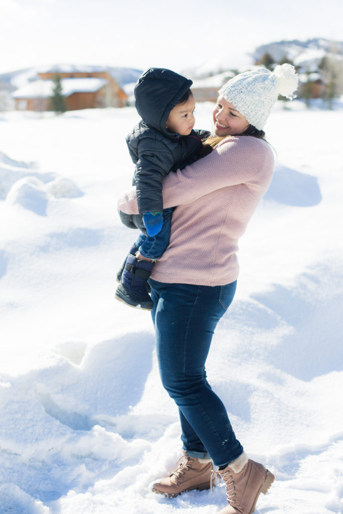 Park City, Utah Ski Family trip with a toddler in the snow at the Sundial Lodge