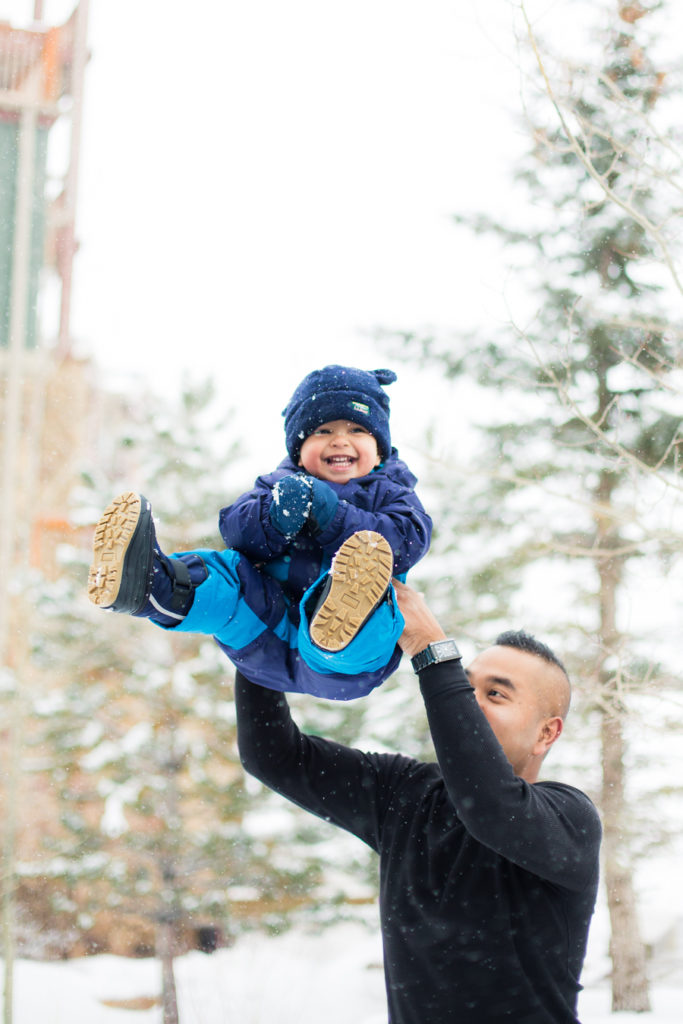 Park City, Utah Ski Family trip with a toddler in the snow at the Sundial Lodge