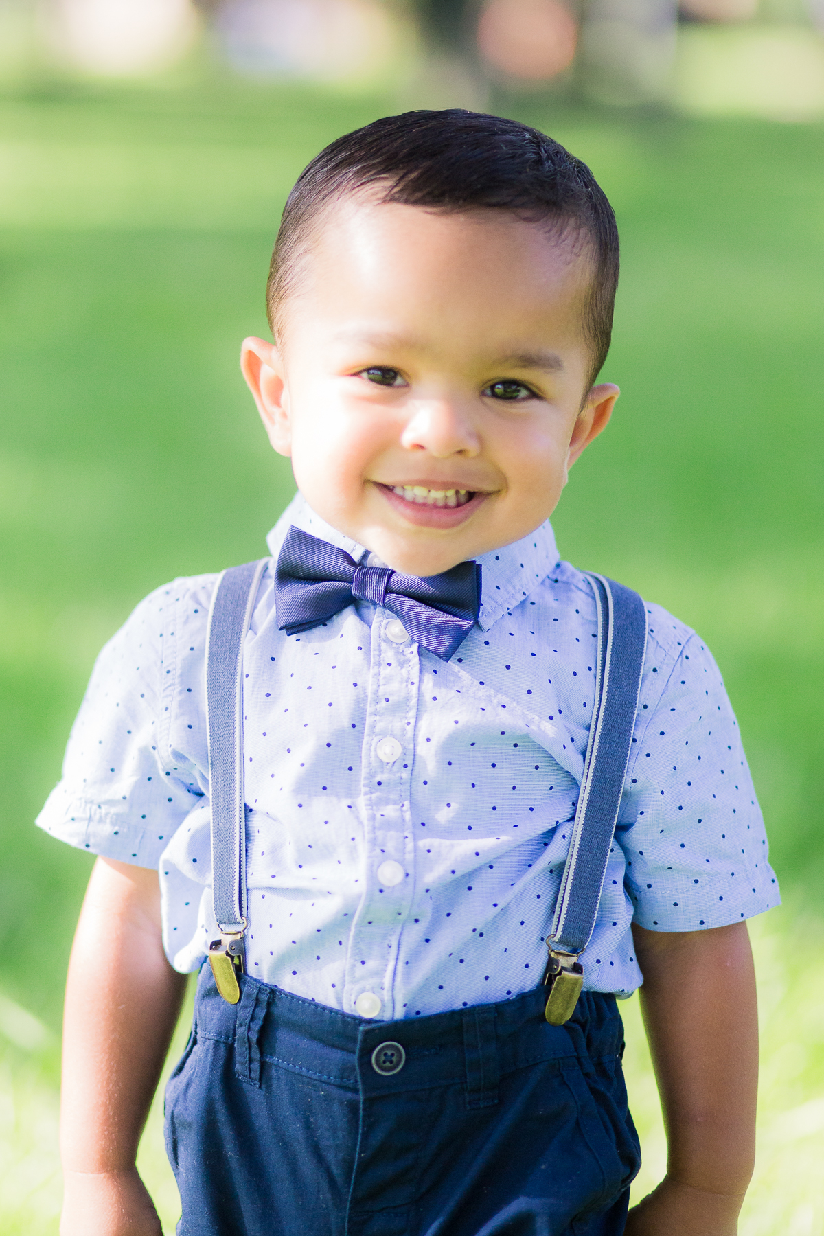 2 year old 2nd Birthday Photo Session - Our Long Life wearing bow tie and suspenders with balloon