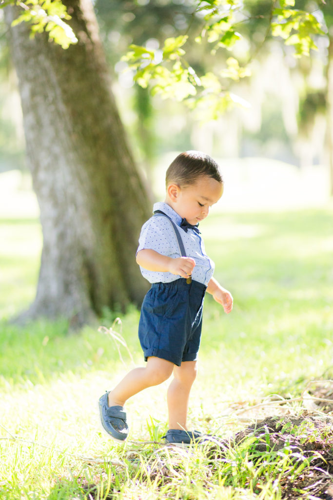 2 year old 2nd Birthday Photo Session - Our Long Life wearing bow tie and suspenders with balloon